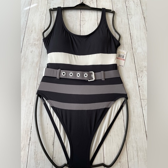 Michael Kors Women One piece Barhing Suit Size 10 Swimsuit color block slimming - Picture 2 of 6